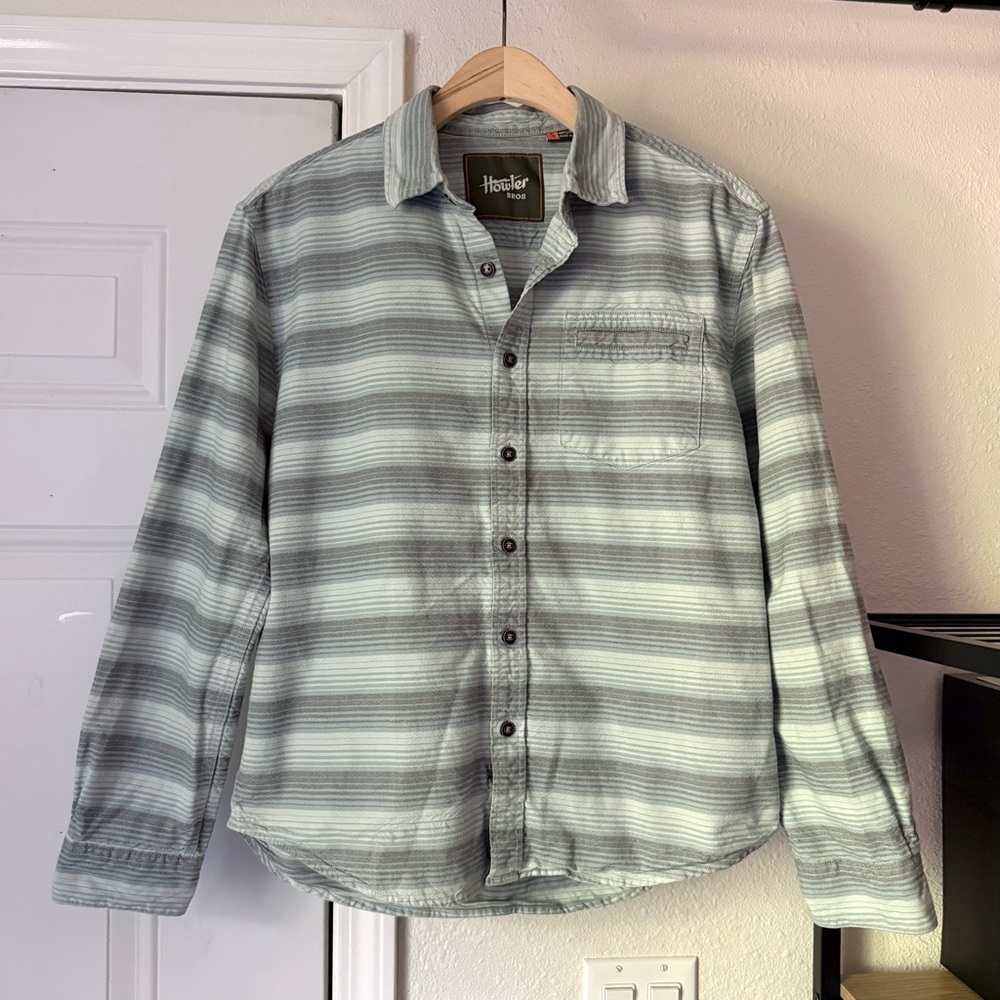 HOWLER BROTHERS grey blue striped cotton long sleeve‎ button up shirt